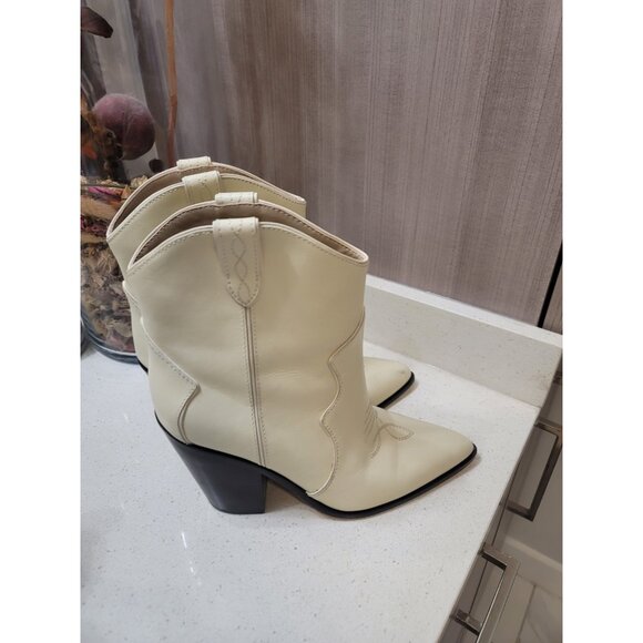 Paige Porter  Leather Western  Ankle Booties Boots Size 9.5 White - Picture 4 of 9